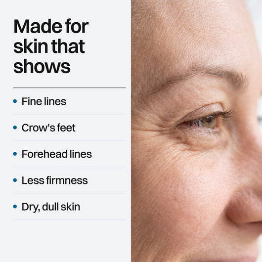 Made for fine lines, crow's feet, forehead lines, less firmness and dry, dull skin.